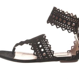 ALAÏA Black Suede Laser-Cut Sandals | IT 35 (US 5) | Geometric Cutout Sandals